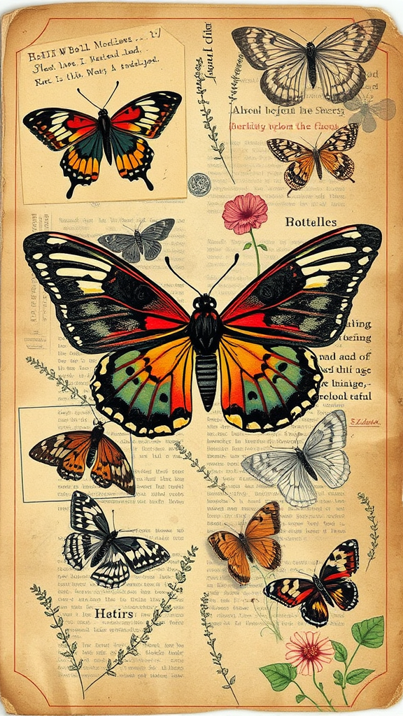 20+ Moth and Butterfly Printable Spreads for Junk Journals