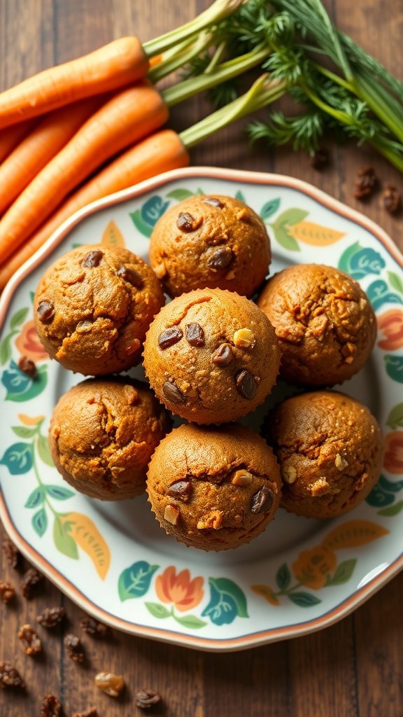 A plate of freshly baked carrot and raisin muffins.