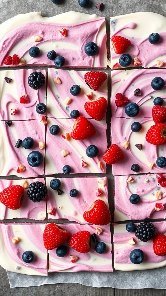 Frozen yogurt bark topped with mixed berries